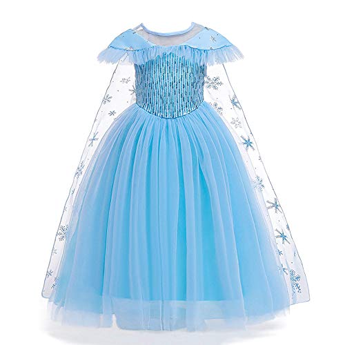 Robe De SoiréE pour Filles, Robe Elsa Costume De Princesse, Robe De Reine Anna Costume De Fantaisie pour Halloween NoëL Anniversaire Carnaval FêTe Pageant Cosplay, 3-8 Ans,B-110cm Cover