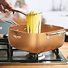 FELAMP 9.5-Inch Ceramic Nonstick Deep Square Frying Pan Set with Glass Lid, Stainless Steel Fry Basket & Steamer Rack, Induction Compatible, Oven &Dishwasher Safe, 4-Piece Copper Pan Chef Cookware Set #4