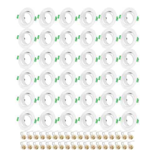 Yiahin 36er Einbaustrahler GU10 Set, Spot Einbaurahmen Rund Matt Weiß, inkl. GU10 Fassung, Lochdurchmesser 68mm-80mm, 30° Schwenkbar Einbauspots Rahmen für LED oder Halogen(50mm-Lampen), 36 Stück
