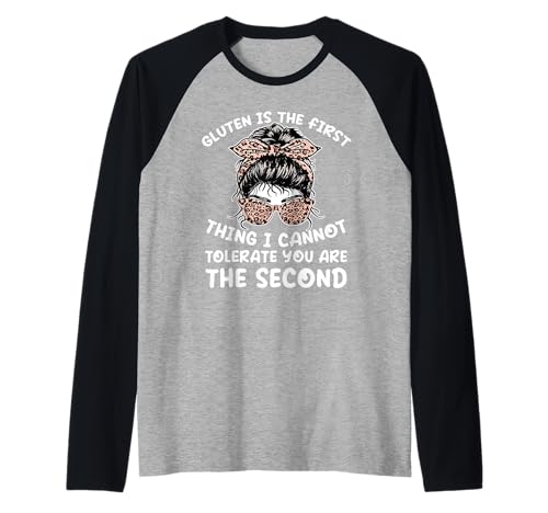 Celiac Awareness Gluten First Thing No tolero el bollo Camiseta Manga Raglan