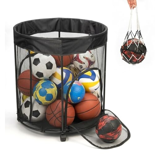 Mesiiloly 51.36gal Ball Storage Cart with Wheels, 2 Side Opening Ball Basket, Ball Cart for Basketball, Soccer, Baseball, Sports Ball Storage Bin, Ball Organizer for Garage, Playground and Outdoor