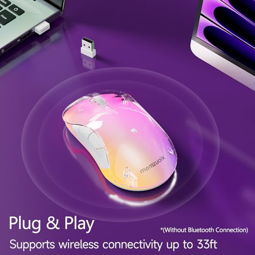 Image of memzuoix 2.4G Wireless Mouse with Customizable Cover & 9-Color LED - Rechargeable Ergonomic, 1400 DPI, 5 Buttons, USB Receiver for PC /Mac - Purple