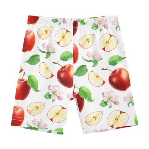 Red Fruits Leaves White Girls Bike Shorts Toddler Soft Cotton Cartwheel Under Dress Dance Shorts
