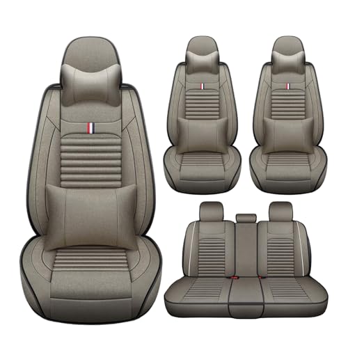 に適用レクサス LS600H 2006~2016年 5人乗り 車用シートカバー お尻クッション 座布団 麻素材 360° 全周囲 5D 分割デザイン 通気性 吸湿性あり 肌に優しい 四季対応 伸縮可能 耐磨耗 カーシートカバー(茶グレー,枕付き)