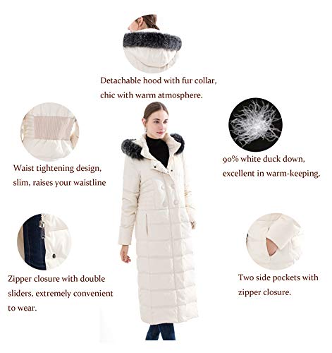 Obosoyo Women's Hooded Thickened Long Down Jacket Maxi Down Parka Puffer Coat (White, 2XL)