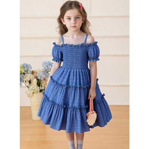 HNXDYY Girl Off Shoulder Ruffle A-Line Party Casual Holiday Formal Princess Dresses3