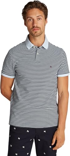 Tommy Hilfiger Men’s Short Sleeve Regular Fit Polo Shirt with Button Placket, Multicolor (Breezy Blue/Desert Sky), S