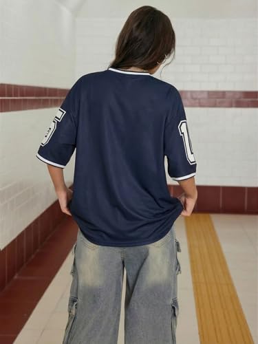 Image of SOLY HUX Jersey Shirts for Women Number Graphic Print V Neck Baggy Tees Hip Hop Streetwear