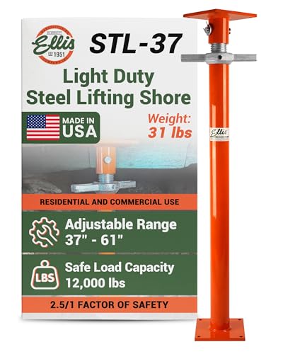 Ellis Manufacturing Light-Duty Steel Construction Jack - Adjustable Screw Jack Post for Floor Leveling, Beams, and Concrete - 12,000 lb Load Capacity - 37"-61" Adjustment, House Jacks for Leveling