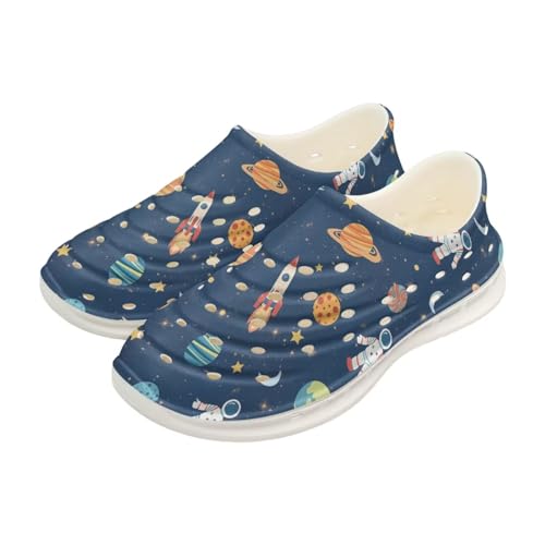 Watdotory Boys and Girls Lightweight Slip On Sneaker Water Sandals Space Rocket Planet Print Garden Clogs for Beach Pool