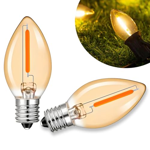 C7 E14 0.5W LED Bulb, Light Candle Bulbs, Amber Glow Incandescent Replacements 5W Candelabra Base led Filament Night Bulb Ultra Warm White Salt Lamp 2200K Decorative String (Non-Dimmable, 2Pcs)