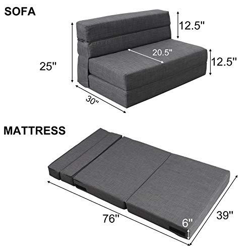 ANONER Schlafsessel Gästesofa mit Schlaffunktion, Doppelgästematratze mit Memory Schaum & Kissen, Futon Schlafsessel Gästebett und ausklappbare Couch Waschbar Set, Dunkelgrau – Bild 6