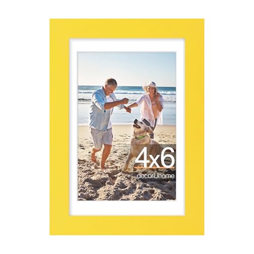 decorUhome 4x6 Picture Frame, Display Pictures 3.5x5 with Mat or 4x6 without Mat, Wall & Tabletop Display Photo Frame, Yellow, 1 Pack