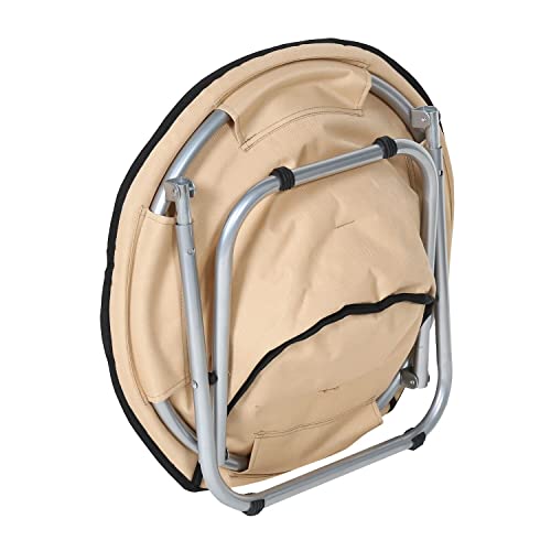 Etna Folding Pet Cot Chair - Portable Round Fold Out Elevated Cat Bed - Black And Beige Water Resistant Paw Print Cushion - Papasan Chair For Small Dogs - 20" X 20" X 15" #TOP4