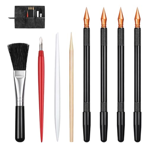 Scratch Art Tools 9 Pieces Scratching Drawing Tool Set Drawing Kit Including Artist Glove Storage Bag Dual Tip Coloring Pens Plastic and Wooden Stylus Scraper Clean Brush for Adults
