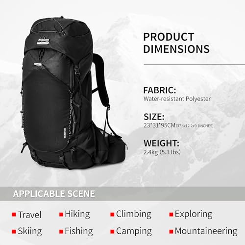 Naturehike Plecak turystyczny 25 l/35 l/70 l, dla mężczyzn i kobiet, wodoszczelny, trekkingowy, na kemping, podróż, plecak, czarny/L., L