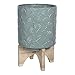 HomeRoots 60% Metal 40% Wood Leaf Pattern Green Planter with Wooden Base
