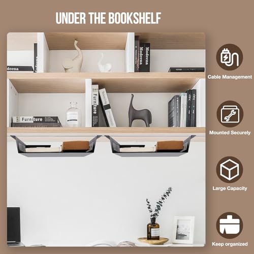 Pacote com 2 prateleiras embaixo da mesa – prateleira de metal sob a mesa – armazenamento embaixo da