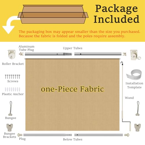 Image of Custom Size 87'' W x 96'' H Outdoor Roller Shades, Cordless Patio Roll Up Outdoor Blinds with UV Protection, Exterior Sun Shade Cloth for Porch, Gazebo, Balcony, Pergola, Wheat