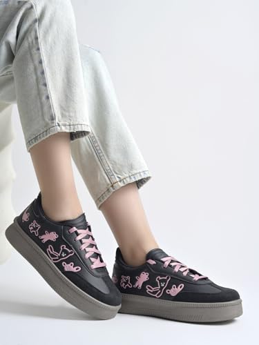 Image of Shoetopia Women's Casual Sneakers | Lace-Up Low-Top Shoes with Cushioned Sole | Trendy Daily Footwear Walking Shoes