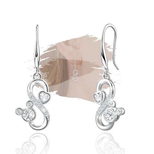 Sterling Silver Mouse Earrings with Cubic Zirconia Hypoallergenic Lightweight Drop Dangle Earrings Gift for Teens Women Daughter Granddaughter Niece