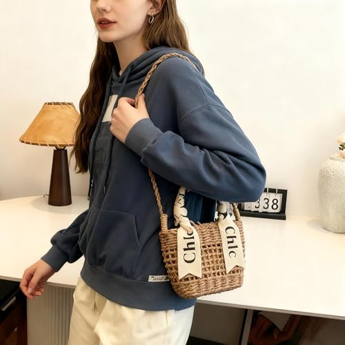 Image of Eiyye Straw Purse Top Tote Shoulder Bag Girl Coin Purse Crossbody Vacation Drawstring Opening