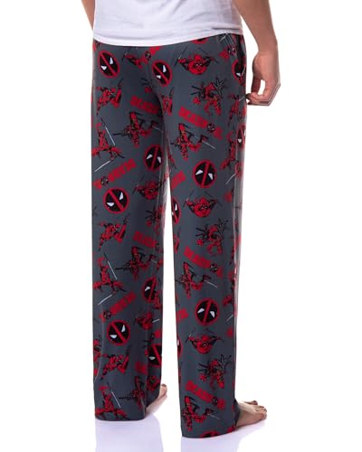 Marvel Comics Deadpool Pajamas Men's Logo Fight Pose Lounge PJ Pants4