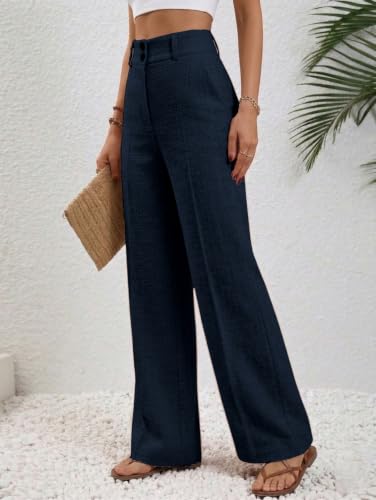 Image of TOPLOT High Waist Korean Trousers for Woman | Premium Wide Leg Palazzo Pant | Full Length with Dual Button & Elastic Band | Comfortable Office Wear & Business Casual Trouser (5272)