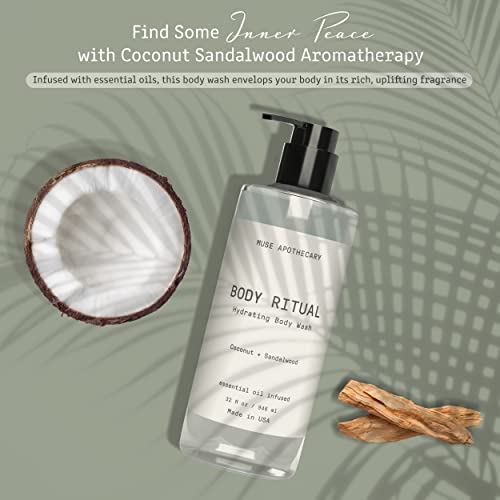 Muse Bath Apothecary Body Ritual Hydrating Body Wash - Coconut Sandalwood Body Wash For Women & Men - Essential Oil Infused Aromatherapy Body Wash Women - Natural Body Wash For Women - 32 Ounce, 2 Pack #TOP2