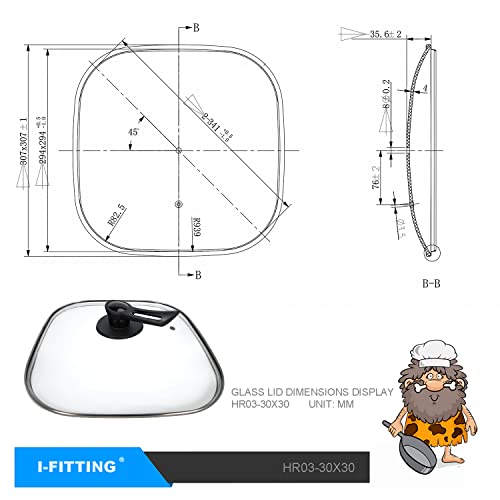 Foli Square Glass Lid 12'', Clear Tempered Glass Vented Square Pan Lid, Replacement Cookware, Frying Pan Cover With Free Standing Knob,1Pack, Comes With A Wood Pulp Cotton Scrubber #TOP3