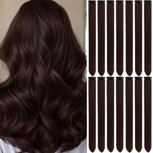 LADYAMZ Colored Hair Extensions Clip in Brown Hairpieces 14 PCS