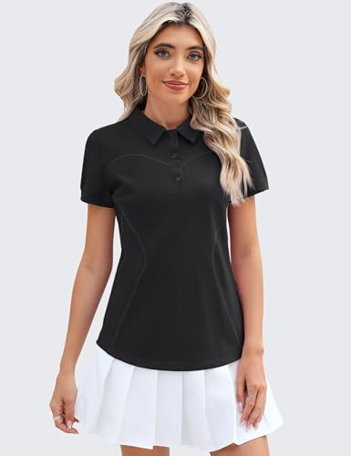 Image of TFSDOD Womens Golf Polo Shirts Collared Short Sleeve T Shirt Lightweight Moisture Wicking Polo Casual 3 Buttons Outfits