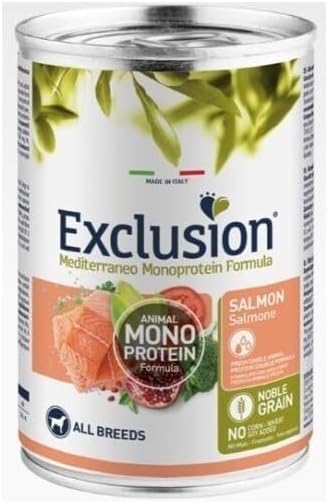 Monoprotein Salmone – 6 SCATOLETTE 400 gr – Alimento Umido per Cani Adulti, Formula Ipoallergenica con Salmone come Unica Proteina Animale – Ricetta Naturale e Alta Digeribilità - Exclusion