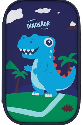 Estojo Infantil 3D em EVA Unissex com 3 Compartimentos – Estojo Escolar Grande para Lápis, Canetas e Acessórios | Porta-Canetas Fofo Resistente, Volta às Aulas (Dinossauro)