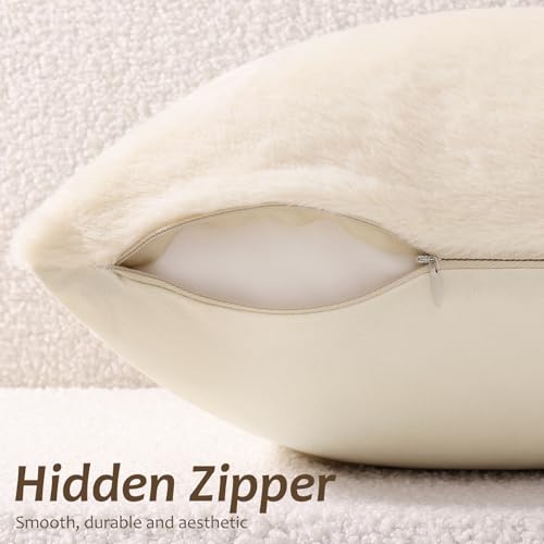Pallene Faux Fur Plush Throw Pillow Covers 18x18 Set of 2, Soft Fluffy Couch Pillow Covers for Living Room, Beige