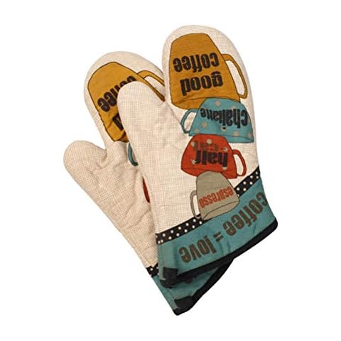 Klmnop Cotton Cute Printed Oven Gloves Double Heat Resistant, Non-Slip Oven Mitts Durable- Soft Cotton Lining, or Grilling, Cooking, Baking, Food, Frying, Baking Premium,BBQ Mitts 1 Pair CoffeeCup Cover