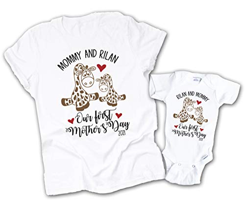 Matching Mommy and Me Shirts, Giraffe Mothers Day, Our First Mother's Day Matching, Personalized Gift For New Mom