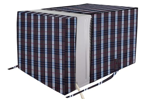 Image of The Furnishing Tree Elastic fit waterproof Polyester window ac cover suitable for Croma 1.5 Ton, Dustproof cover for inner and outer section, In CM: (67.31x66.04x45.72), Checkered Pattern Grey