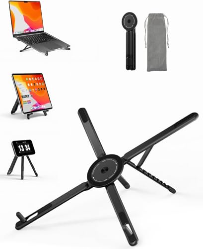 SupeDesk Adjustable Laptop Stand 3-in-1 Magnetic Foldable Stand for Laptop Tablet & Phone Portable Aluminum Laptop Riser with Multi-Angle Support for Desk Home & Travel Black