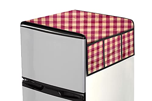 Image of Stylista Refridgerator top Cover Suitable for Samsung RR23C2F24S8 /HL, 215 Liter Fridge, Dimension (WXD) 71x109 CM, Plaid Pattern Maroon