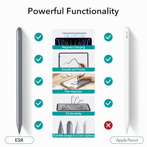 Image of ESR Stylus Pen for iPad, Magnetic Wireless Charging iPad Pen, Digital Apple Pencil 2nd Gen with Tilt Sensitivity and Palm Rejection for iPad Pro 12.9 /11, iPad Air 5 /4, and iPad mini 6, Dark Silver