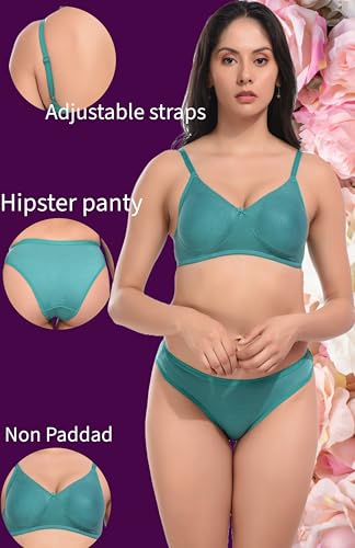 Image of REALSIDE Women Cotton Bra Panty Set for Lingerie Set|Bra Panty Set | Panty Bra Set for Women Women Lingerie Set A Beautiful Combo Pack of 3-Black,Green,Pink