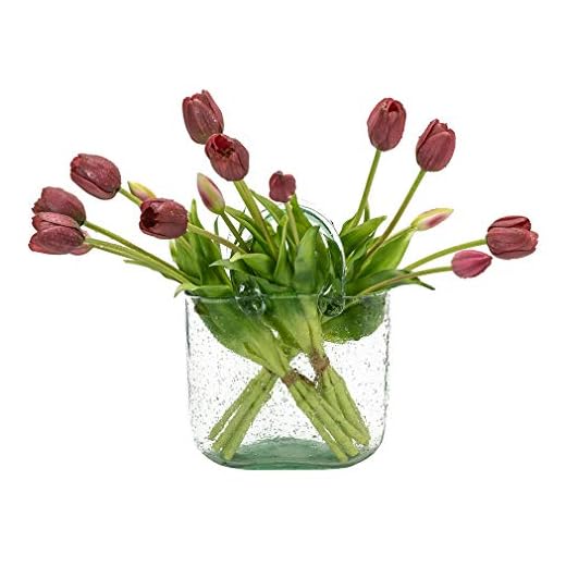 DUYONE 15pcs Artificial Tulips Flowers, Real Touch Latex Bouquet, Fake Tulips for Office Wedding Party Home Kitchen Garden Decoration(Deep Purple,15pcs)