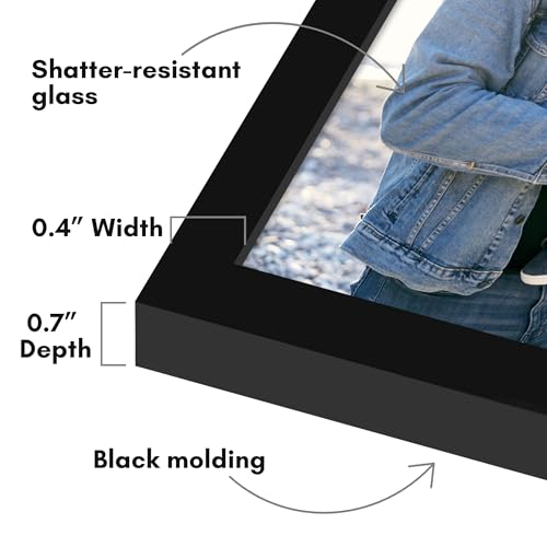 Image of Americanflat 11x14 Picture Frame with Shatter-Resistant Glass - Streamline Collection - Thin Border Picture Frame for Wall Display - Hanging Hardware Included - Black