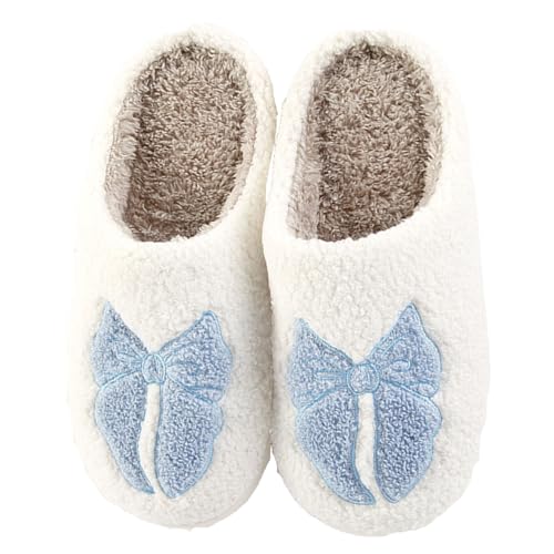 Women Men Home Slippers Elegant BowTie Comfy Plush Warm Slippers Slip-On Non-slip House Shoes Outdoor Indoor Shoes