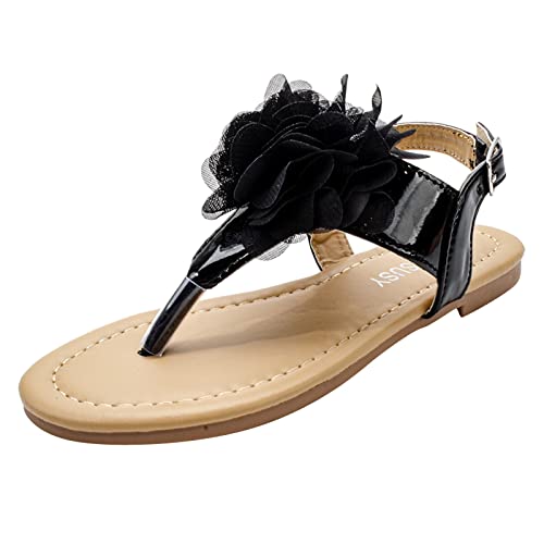 Toddler Little Girls Shoes Flip Flops Anti Slip Lightweight Flat Shoes Fashion Summer (Black, 13.5 Little Child)