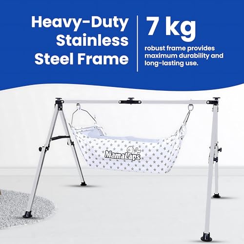 Image of MamaLaps PRO Manual Double Foldable Baby Cradle Frame | Heavy-Duty Stainless Steel Cradle Frame for Babies | Swing Palna Zula for Baby Boys & Girls | 7 Kg Frame | Portable Cot