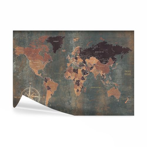 decomonkey Premium Fototapete Weltkarte 200x140 cm Tapete Wandbild Bild Fototapeten Tapeten Wandtapete Vintage Retro Kontinent Landkarte