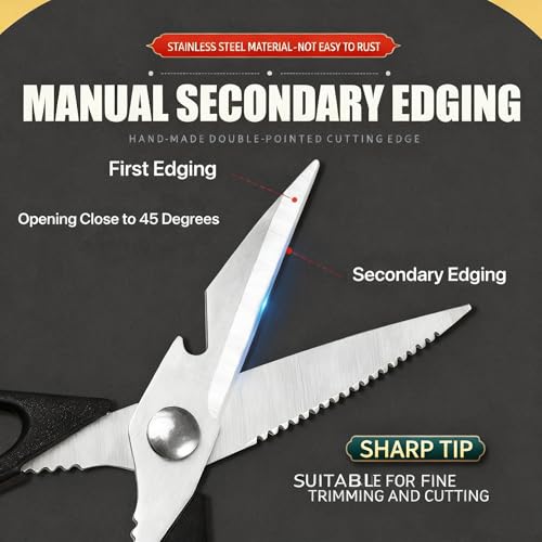 Image of Kitchen Scissors, Heavy Duty Shears with Safety Cover, Soft Grip, for Meat, Poultry, Herbs Cutting, Bottle and Jar Opener (Red-grey-orange)