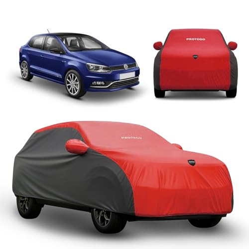 Image of PROTEGO Prime Series India's 1st Anti-Tear Car Cover for Volkswagen Ameo | Heavy-Duty, Custom Fit, All Weather Protection | 100% Waterproof, Windproof & Hail Resistant | 2-Year Warranty | Red + Black